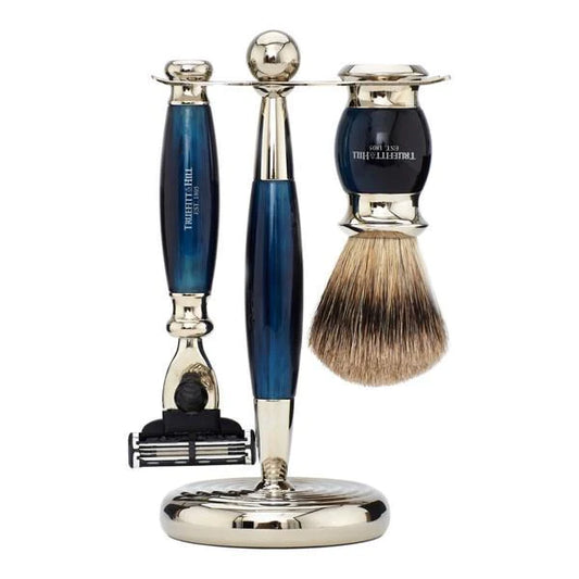 TRUEFITT & HILL EDWARDIAN COLLECTION SHAVING SET– MACH 3- BLUE OPAL
