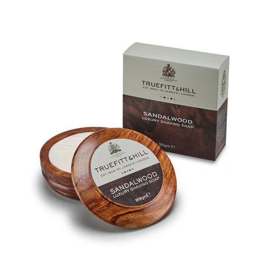 TRUEFITT & HILL LUXURY SHAVING SOAP IN WOODEN BOWL- SANDALWOOD
