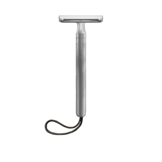 MUHLE COMPANION UNISEX SAFETY RAZOR, SILVER-MATTE HANDLE WITH COTTON STRAP - STONE
