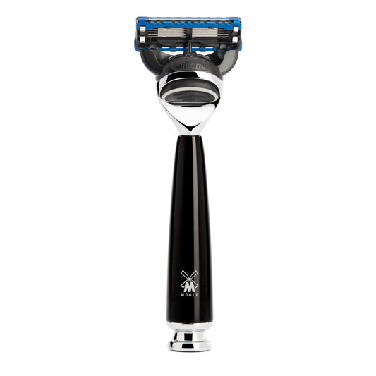 MUHLE RYTMO 5 BLADE GILETTE FUSION RAZOR HIGHGRADE BLACK RESIN HANDLE - Blackwood Barbers