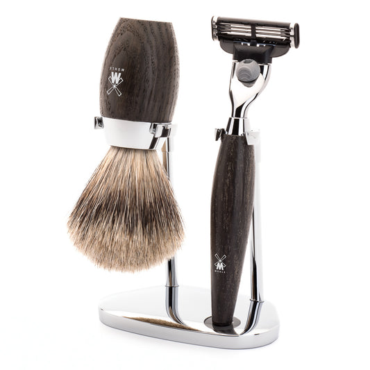 MUHLE KOSMO MACH3 SHAVE KIT 3 PIECE BOG OAK HANDLE - Blackwood Barbers