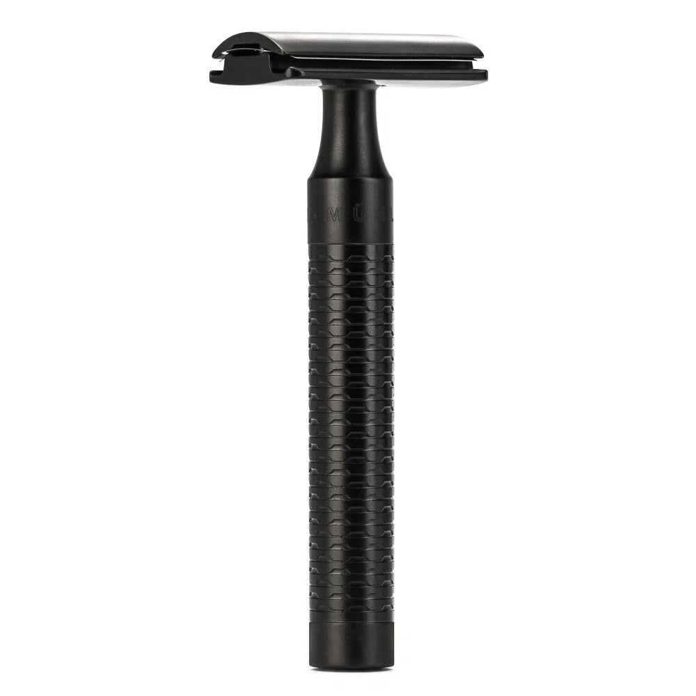 MUHLE ROCCA R96 SAFETY RAZOR & SYNTHETIC SILVERTIP SHAVING SET JET BLACK