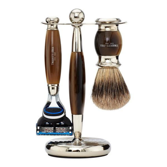 TRUEFITT & HILL EDWARDIAN FUSION BLADE SHAVING SET– FAUX HORN