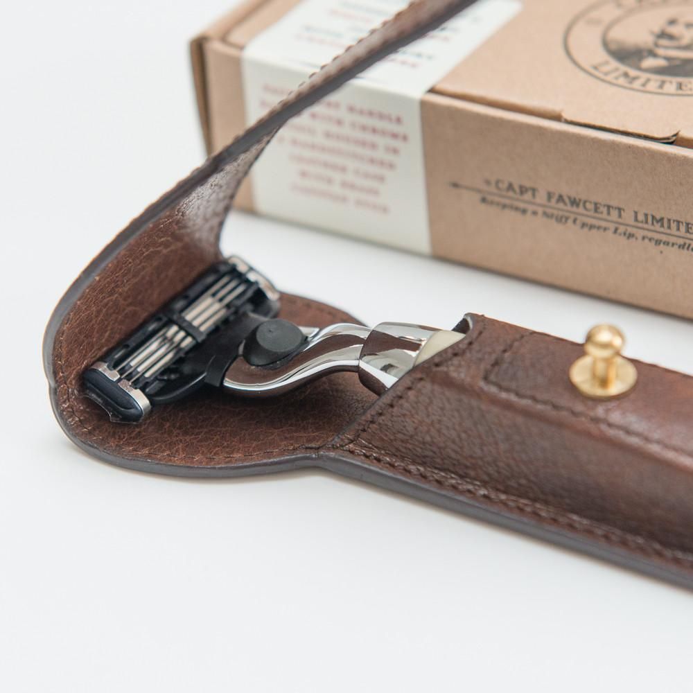 CAPTAIN FAWCETT HANDCRAFTED MACH 3 RAZOR WITH LUXURY LEATHER CASE