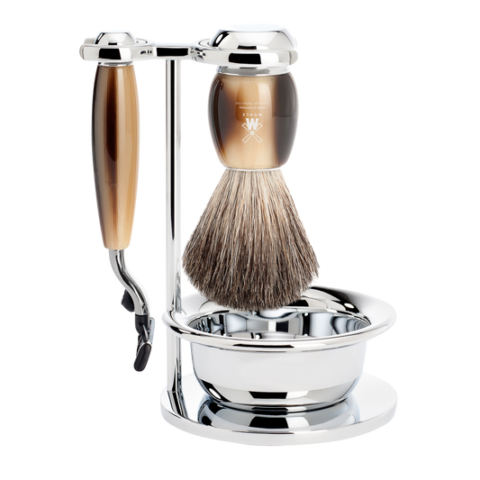 Muhle VIVO 4-piece Shaving Set- Horn Brown Resin & Mach3 Razor