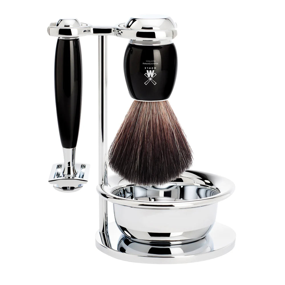 MUHLE VIVO SAFETY RAZOR & SHAVING BRUSH 4-PIECE SET BLACK RESIN