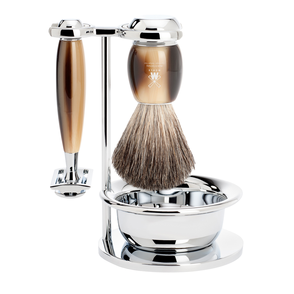 Muhle VIVO 4-piece Shaving Set - Horn Brown Resin & Safety Razor