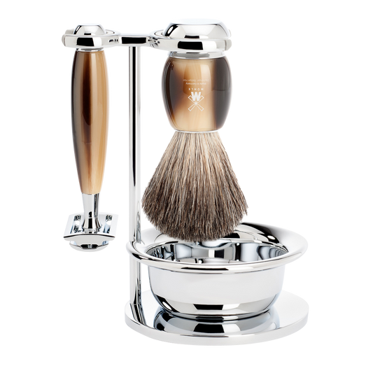 Muhle VIVO 4-piece Shaving Set - Horn Brown Resin & Safety Razor