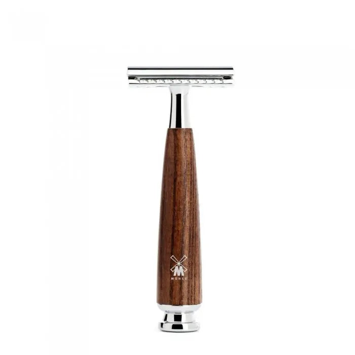 MUHLE RYTMO 3 Piece SHAVING SET. SAFETY RAZOR & PURE BADGER BRUSH. STEAMED ASH HANDLE - Blackwood Barbers