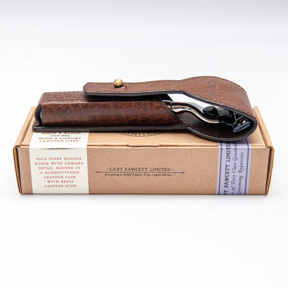 CAPTAIN FAWCETT HANDCRAFTED MACH 3 RAZOR WITH LUXURY LEATHER CASE