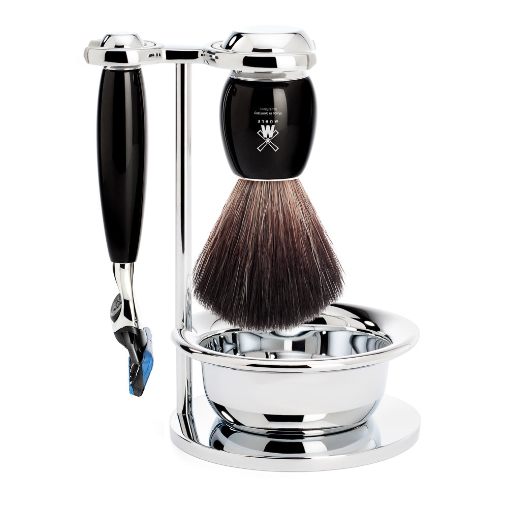 MUHLE  4 piece Shave Set, Black Fibre, with Gillette® Fusion™, handle material made of high-grade resin black - Blackwood Barbers