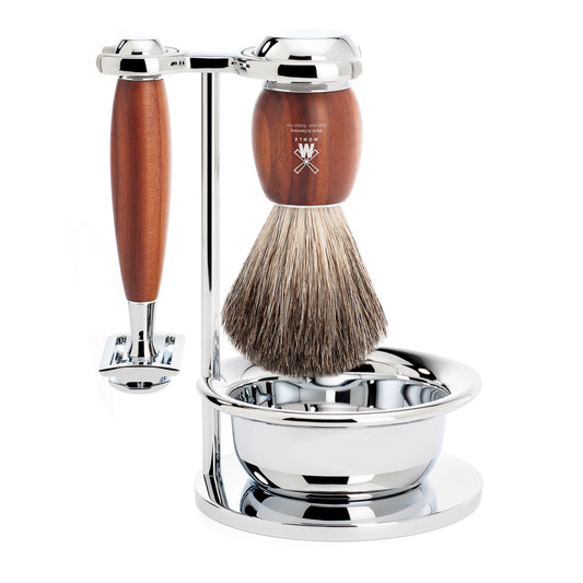 MUHLE Vivo 4 pce Shave Set. Safety razor & badger brush with bowl. PLUM WOOD HANDLE S81 M 331 SSR - Blackwood Barbers